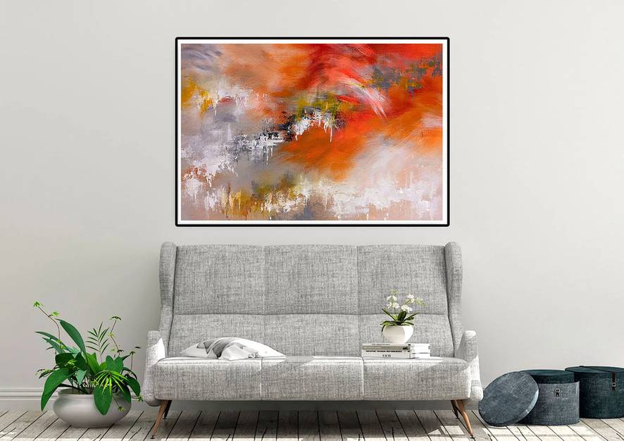 Orange Handmade Painting Textured Colorful Abstract Canvas Wall Art INM1V